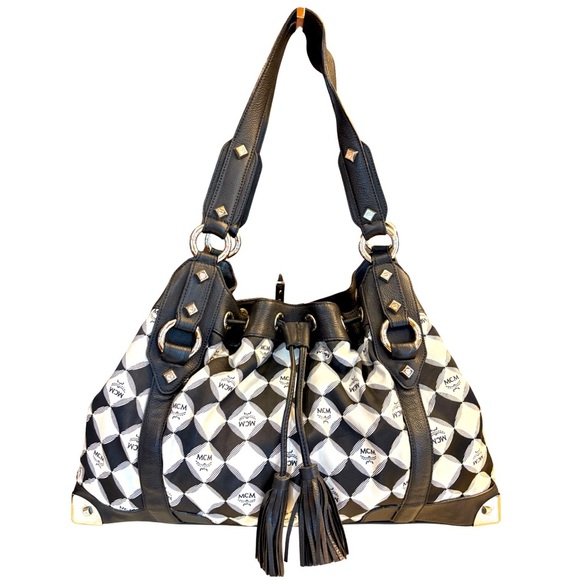 MCM Visetos Nylon Dual Handle Drawstring Shoulder Bag, EUC - Picture 1 of 12